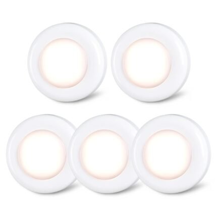 Mini Night Touch Light Led Puck Light Portable Under Cabinet Lighting Battery Operated Powered Diy Stick On Lights Wireless Closet Counter Kitchen Warm White 5Pack