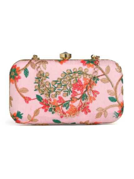 Pink & Green Embroidered Box Clutches For Girls and womens