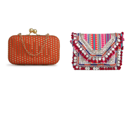 Combo Of Boho Bag And Orange & Gold Embroidered Box Clutches For Girls and womens
